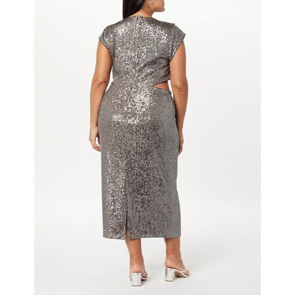 The Drop Padma Women's Plus Size 5X Pewter Sequin Cut-Out Midi Party Dress NWT - Picture 2 of 14